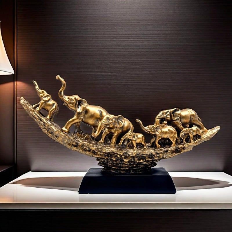 SHTWX Elephant Herd with Babies Statue Elephants Family Frgurines Sculpture for Home Office Living Room Desktop Decoration Figurines Indoor Feng Shui Decor Bronze - Image 1
