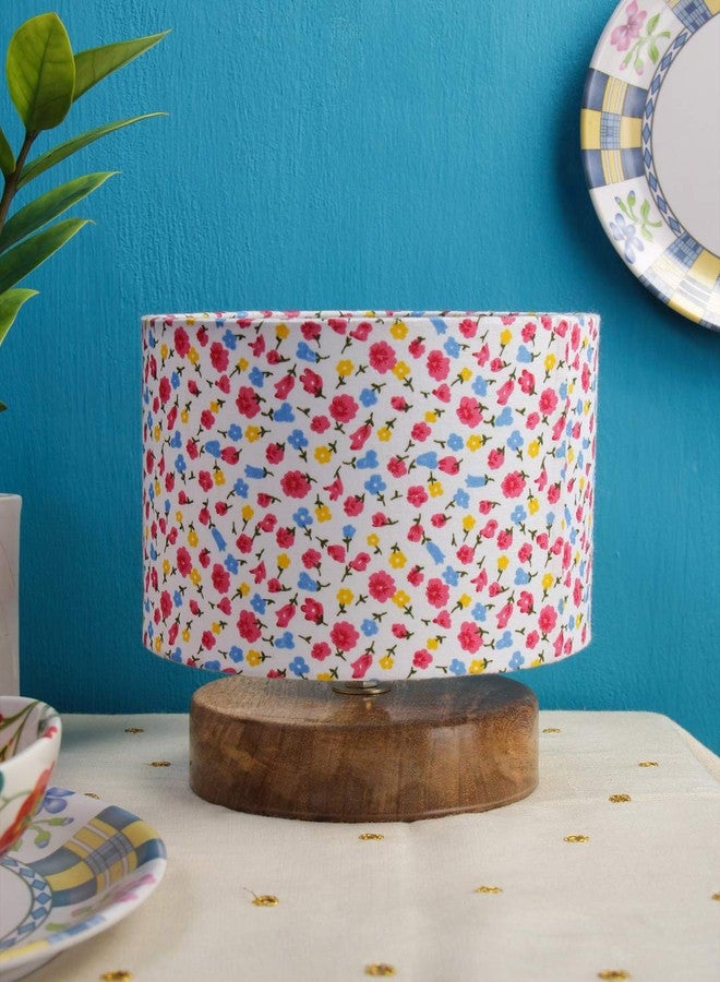 Devansh Multicolor Cotton Shade Lamp with Natural Wood Base for Decoration/Office/Home/Gifting/Study for Office/Home/Gifting -(7x7x7) Inches - - Image 2