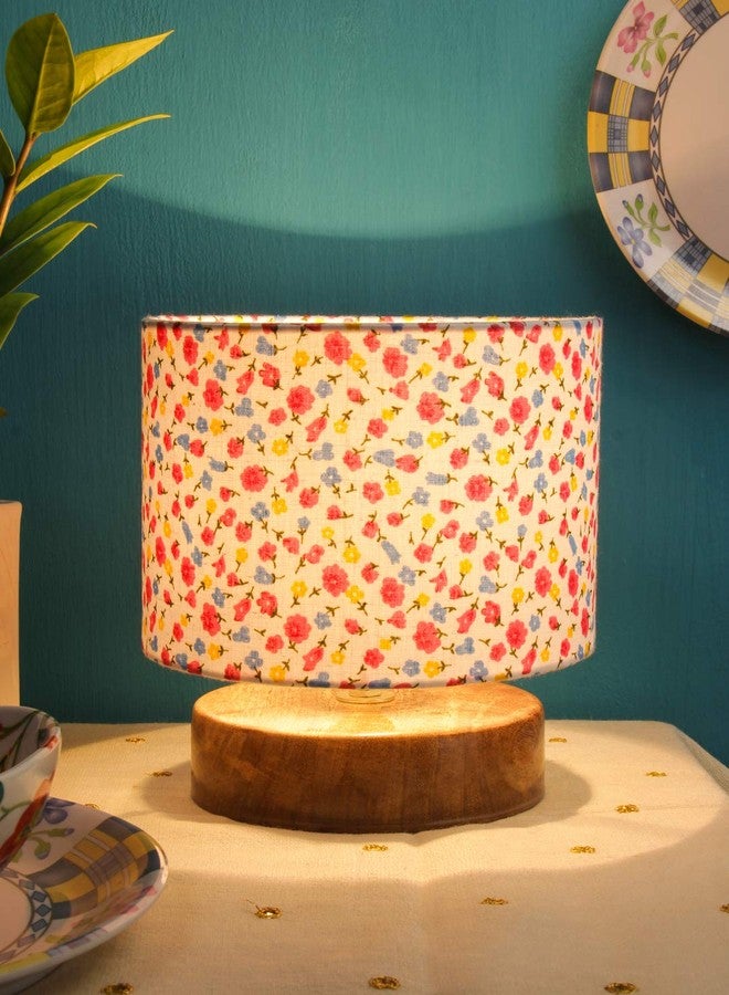 Devansh Multicolor Cotton Shade Lamp with Natural Wood Base for Decoration/Office/Home/Gifting/Study for Office/Home/Gifting -(7x7x7) Inches - - Image 1
