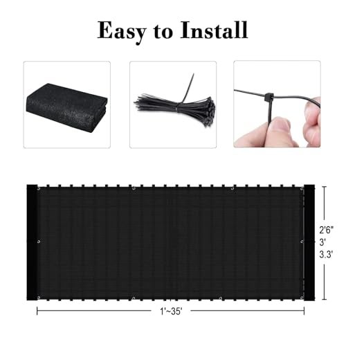 SUNLAX 3'x10' Black Balcony Privacy Screen Fence Windscreen Cover Fabric Shade Netting Mesh Cloth with Grommets UV Protection for Patio, Backyard, Porch, Railing Shield 90% (We Make Custom Sizes) - Image 3