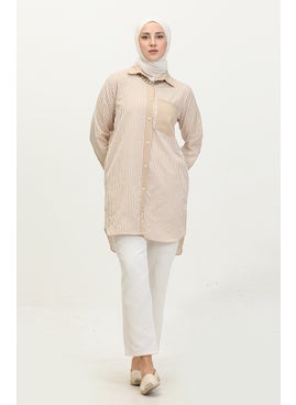 Sefa Merve Striped Garnish Tunic 4821-02 Beige  - Image 1
