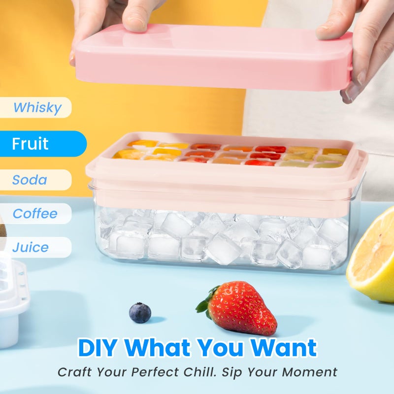 PHINOX Ice Cube Tray with Lid and Bin, Ice Trays for Freezer, Flexible Ice Cube Trays, Making 56 pcs Ice Cubes, Chilling Cocktail, Whiskey, Coffee, with 2 trays, Ice Container, Scoop&Cover, BPA Free - Image 4