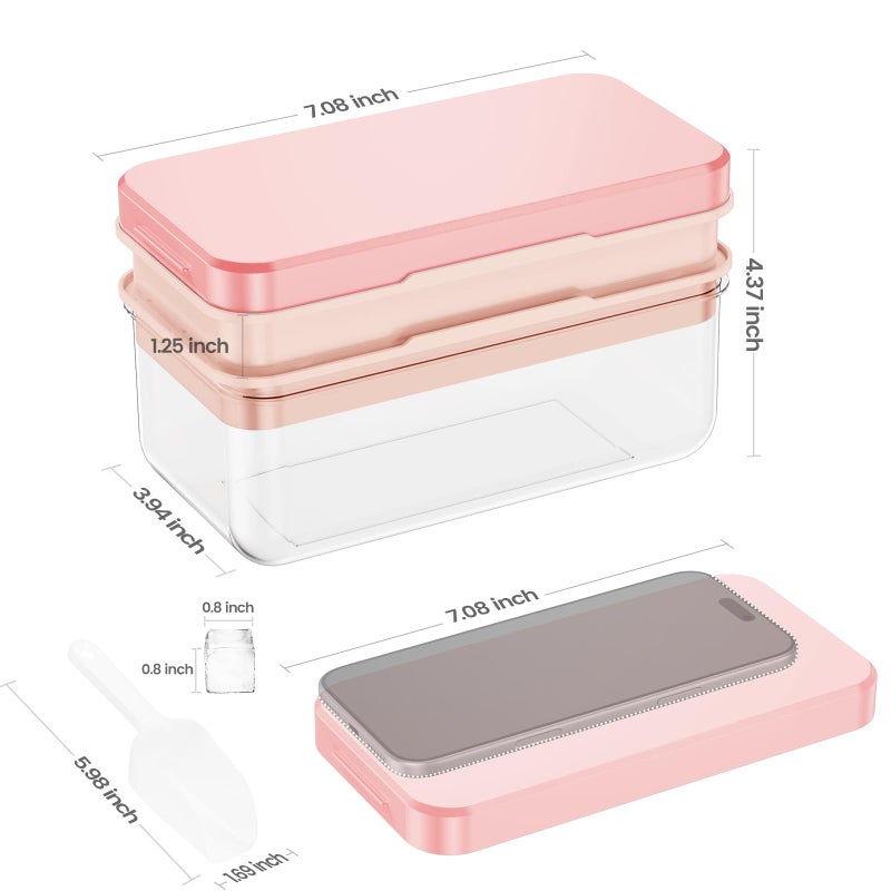 PHINOX Ice Cube Tray with Lid and Bin, Ice Trays for Freezer, Flexible Ice Cube Trays, Making 56 pcs Ice Cubes, Chilling Cocktail, Whiskey, Coffee, with 2 trays, Ice Container, Scoop&Cover, BPA Free - Image 3