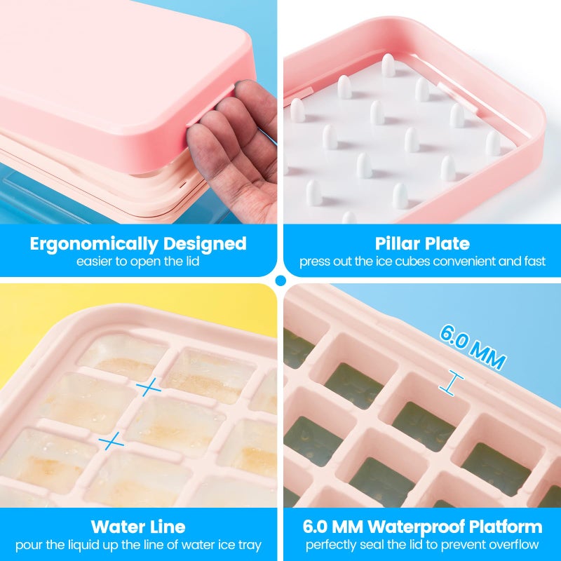 PHINOX Ice Cube Tray with Lid and Bin, Ice Trays for Freezer, Flexible Ice Cube Trays, Making 56 pcs Ice Cubes, Chilling Cocktail, Whiskey, Coffee, with 2 trays, Ice Container, Scoop&Cover, BPA Free - Image 5