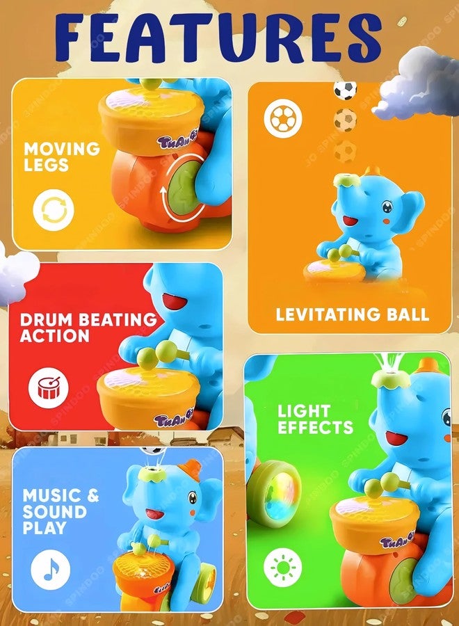Spindoo Musical Walking Elephant Drummer Toy for Kids | Flashing LED Lights, Amazing Sound, Drum Beating & Levitating Ball Feature | Bump & Go Musical Elephant Toy for Boys & Girls - Image 2