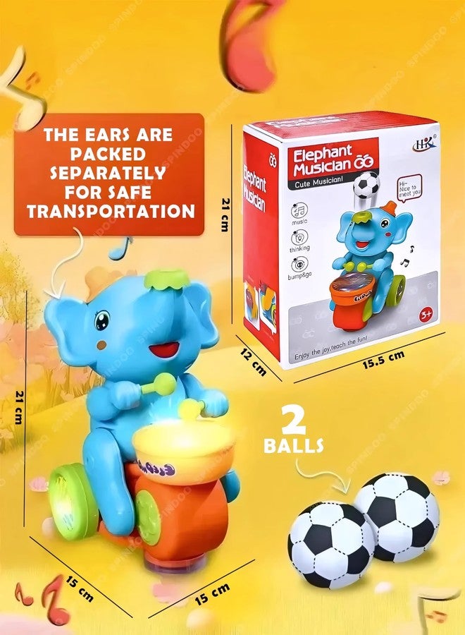 Spindoo Musical Walking Elephant Drummer Toy for Kids | Flashing LED Lights, Amazing Sound, Drum Beating & Levitating Ball Feature | Bump & Go Musical Elephant Toy for Boys & Girls - Image 3