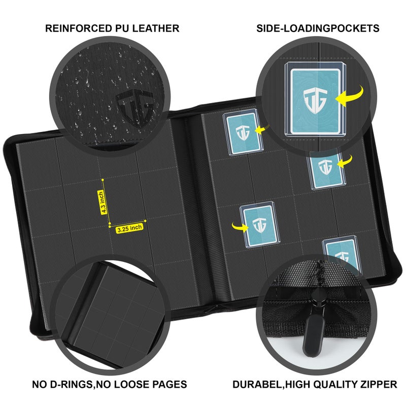 TCGUARD 16 Pocket Toploader Binder,Holds 640 3â€x4â€ Toploader Hard Cases,Sleeves Card Collection Binder,20 Double Sided Pages,Compatible with Trading & Sports Holder(Black) - Image 2