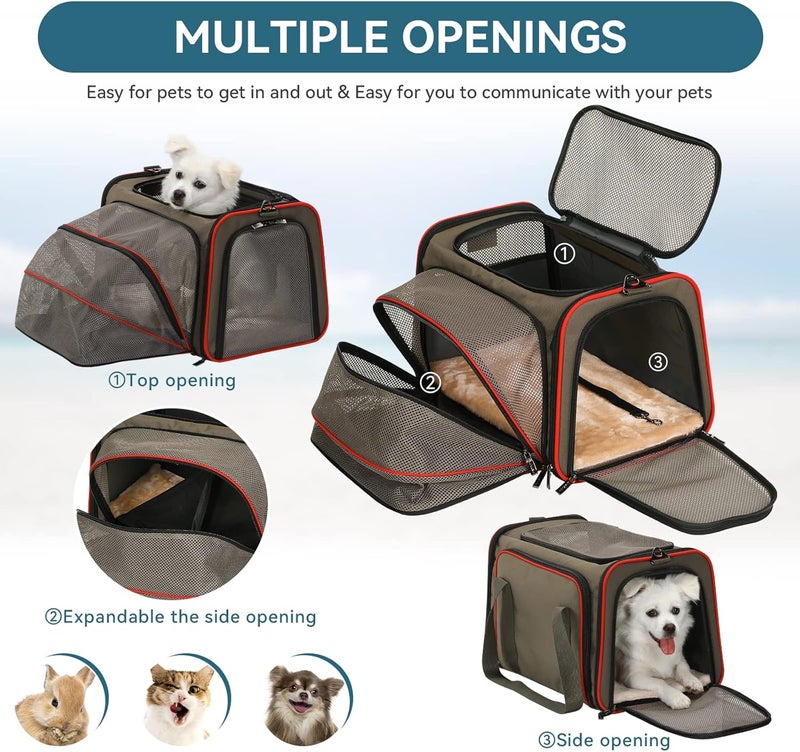Petsfit Expandable Cat Carrier Dog Carriers,Airline Approved Soft-Sided Portable Pet Travel Washable Carrier for Kittens,Puppies,Removable Soft Plush mat and Pockets,Locking Safety Zippers - Image 4