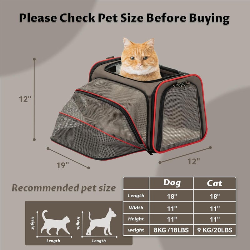 Petsfit Expandable Cat Carrier Dog Carriers,Airline Approved Soft-Sided Portable Pet Travel Washable Carrier for Kittens,Puppies,Removable Soft Plush mat and Pockets,Locking Safety Zippers - Image 3