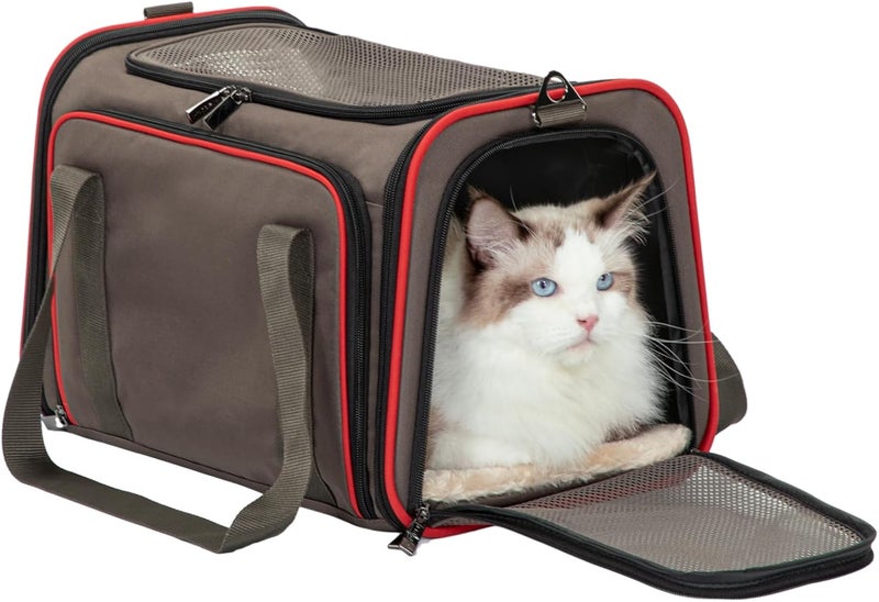 Petsfit Expandable Cat Carrier Dog Carriers,Airline Approved Soft-Sided Portable Pet Travel Washable Carrier for Kittens,Puppies,Removable Soft Plush mat and Pockets,Locking Safety Zippers - Image 2
