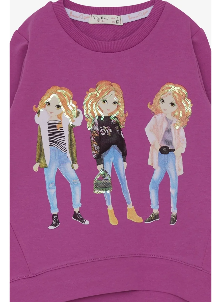 بريز Girl's Sweatshirt Sequin Girl Printed Purple (Age 3-8)