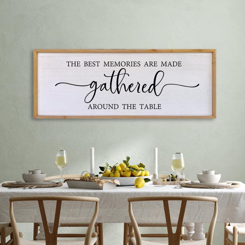 Surfapans The Best Memories Are Made Gathered Around The Table Wall Decor 40"x15" Large Rustic Farmhouse Dining Room Wood Framed Modren Signs Kitchen Home Simple Hanging Wall Art (Wood) - Image 1