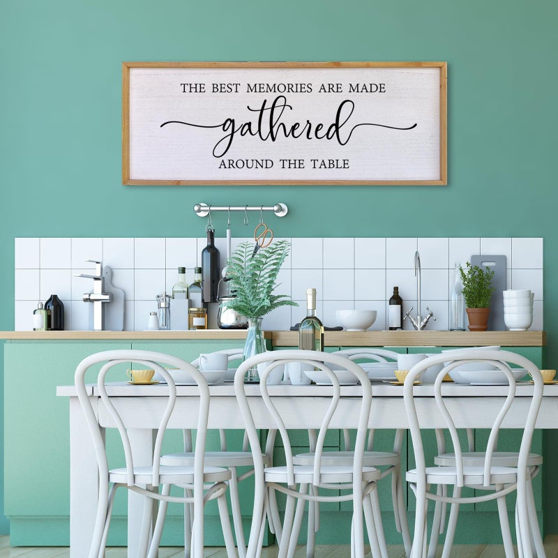 Surfapans The Best Memories Are Made Gathered Around The Table Wall Decor 40"x15" Large Rustic Farmhouse Dining Room Wood Framed Modren Signs Kitchen Home Simple Hanging Wall Art (Wood) - Image 3