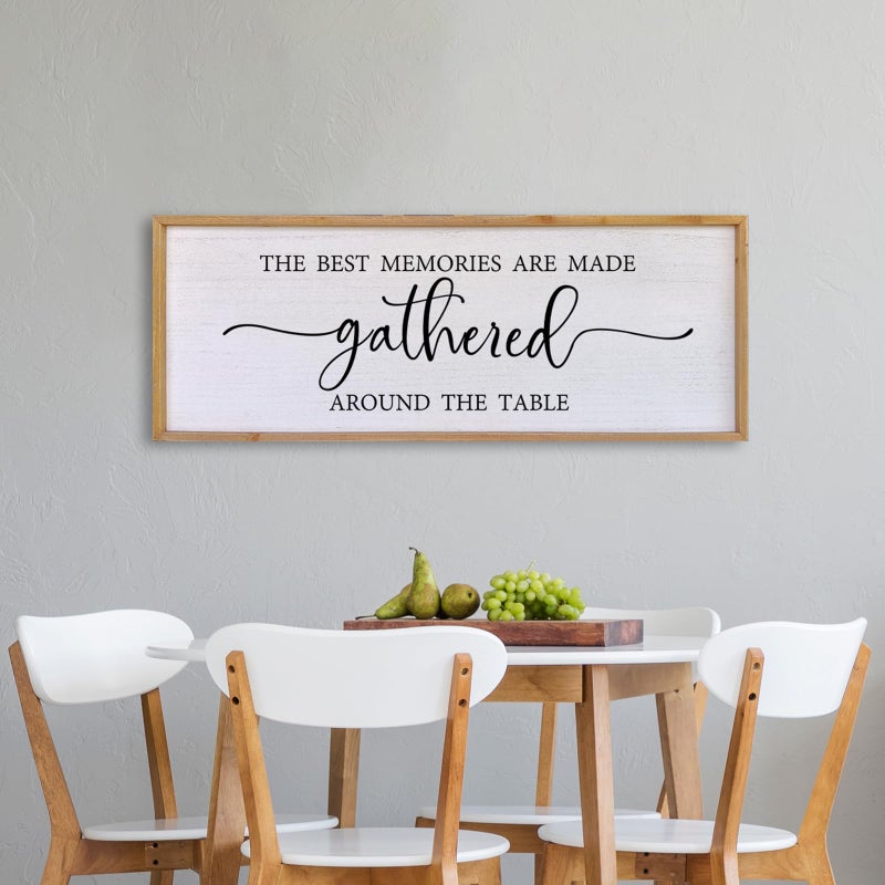 Surfapans The Best Memories Are Made Gathered Around The Table Wall Decor 40"x15" Large Rustic Farmhouse Dining Room Wood Framed Modren Signs Kitchen Home Simple Hanging Wall Art (Wood) - Image 4