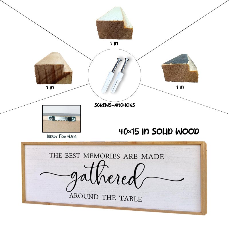 Surfapans The Best Memories Are Made Gathered Around The Table Wall Decor 40"x15" Large Rustic Farmhouse Dining Room Wood Framed Modren Signs Kitchen Home Simple Hanging Wall Art (Wood) - Image 2