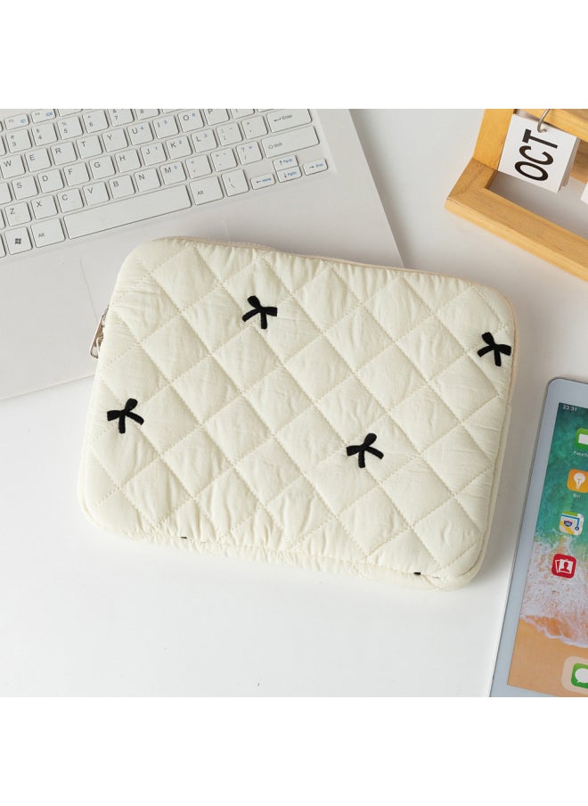Generic Embroidered Butterfly Knot Notebook Storage Bag For 11/13/15 Inch Tablet Diamond Pattern Breathable Nylon Computer Case-Color:Beige-Dimensions:13 Inch  - Image 1
