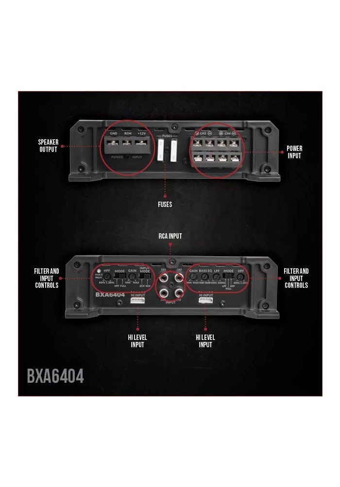Belva BXA6404 640W Peak BX-Series 2-Ohm Stable Class-A/B 4-Channel Car Audio MOSFET Amplifier - Image 2