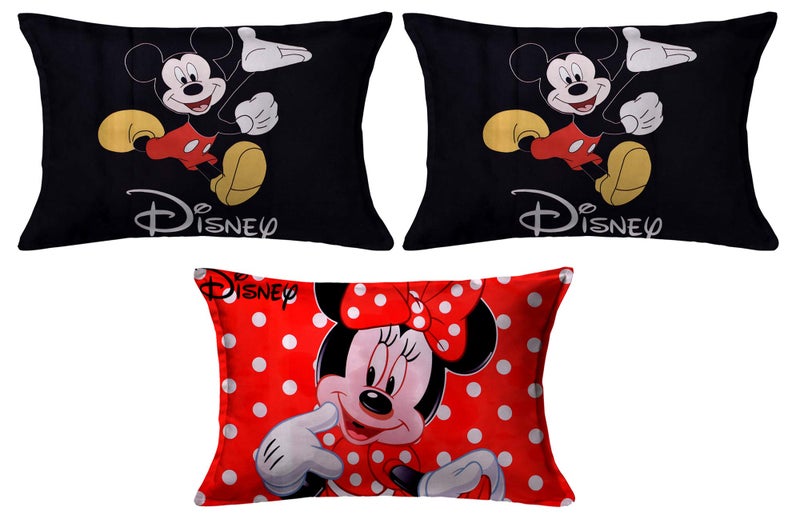 Kuber Industries Kuber Industries Disney Minnie Mickey Print Silk Special Long Crush Pillow Cover- Set of 3, Black & Red-KUBMART194  - Image 1