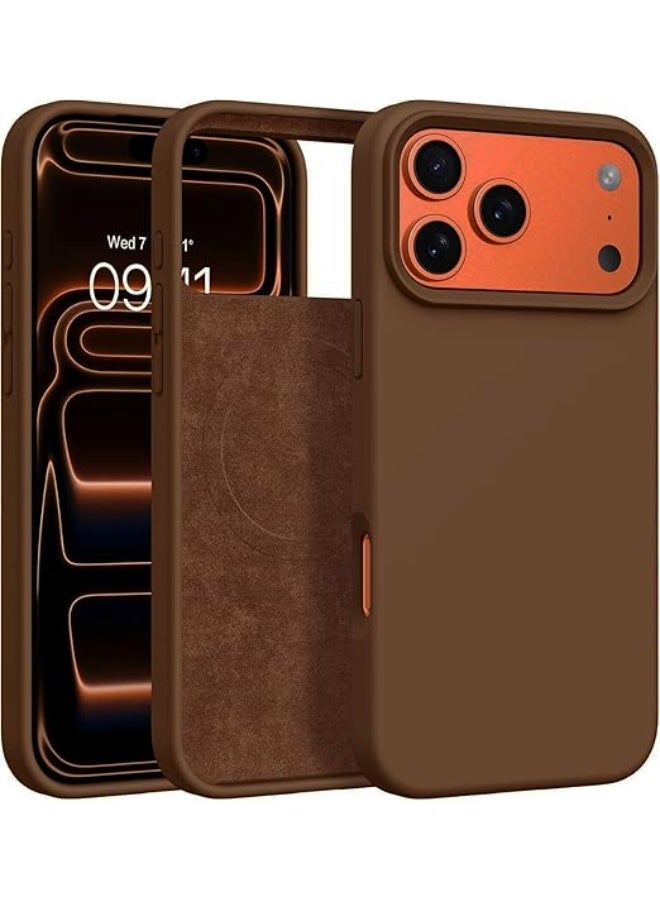 Compatible with iPhone 17 Pro Case Slim Liquid Silicone 4 Layers Full Covered Soft Gel Rubber Shockproof Cover, Protective Phone Case for iPhone 17 Pro (Choclate) - Image 1