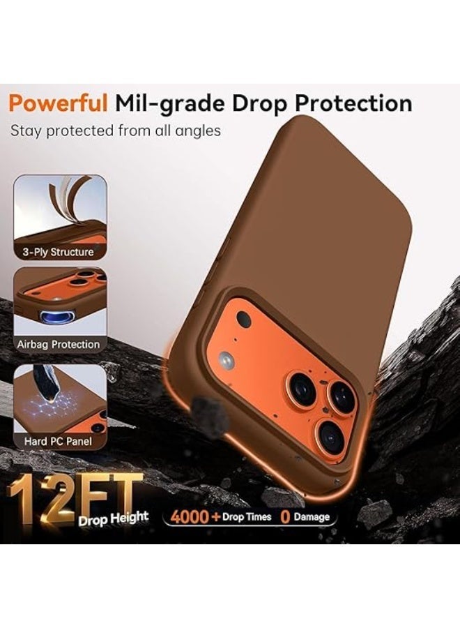 Compatible with iPhone 17 Pro Case Slim Liquid Silicone 4 Layers Full Covered Soft Gel Rubber Shockproof Cover, Protective Phone Case for iPhone 17 Pro (Choclate) - Image 2