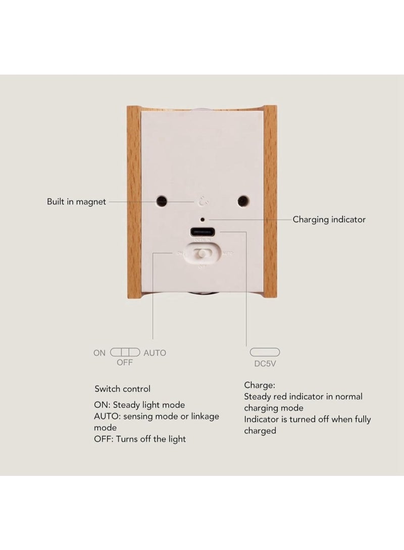 Sensor Wall Sconce Wooden LED Step Lights Wall Lamp, Motion Sensor Night Lights, Rechargeable Stair Lights for Hallway Indoor Lighting (Warm white light) - Image 4