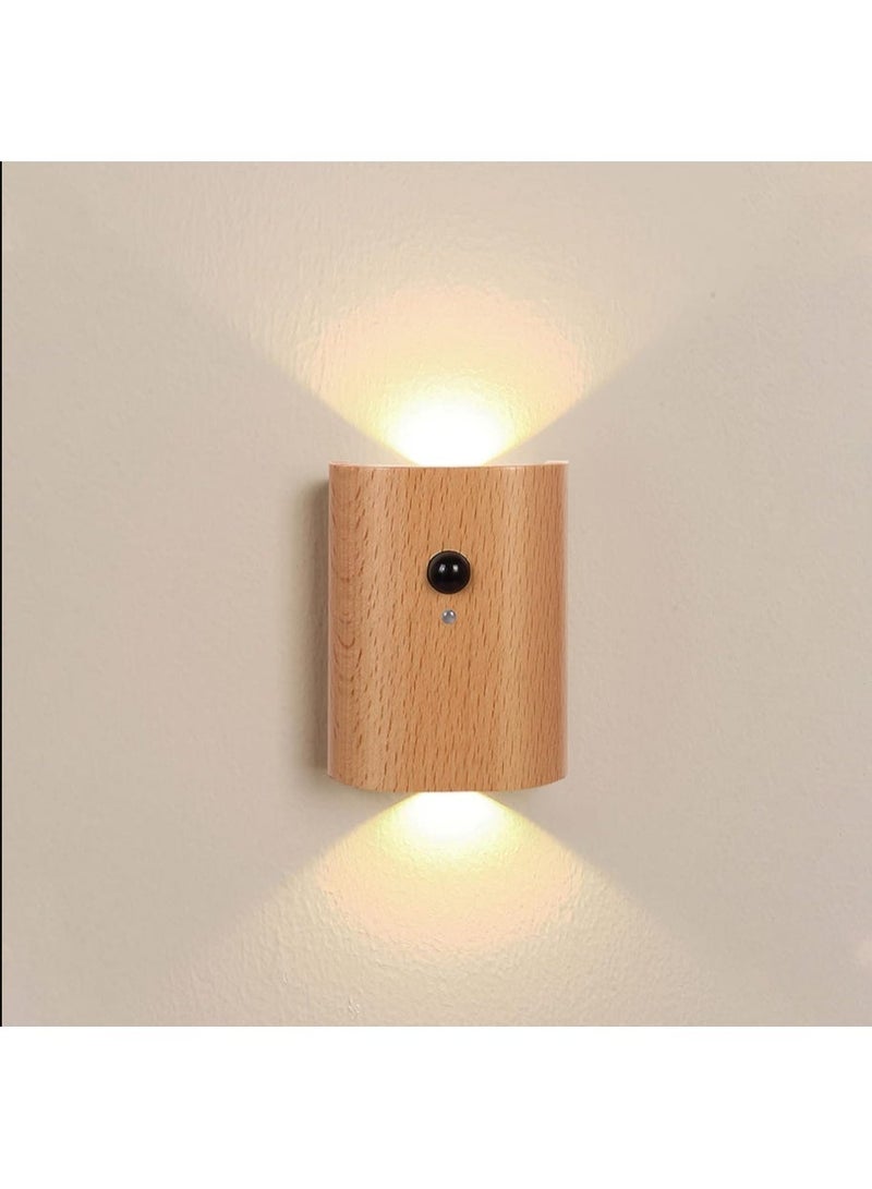 Sensor Wall Sconce Wooden LED Step Lights Wall Lamp, Motion Sensor Night Lights, Rechargeable Stair Lights for Hallway Indoor Lighting (Warm white light) - Image 1