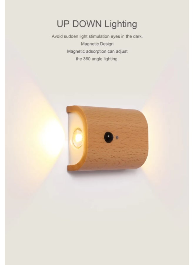 Sensor Wall Sconce Wooden LED Step Lights Wall Lamp, Motion Sensor Night Lights, Rechargeable Stair Lights for Hallway Indoor Lighting (Warm white light) - Image 2