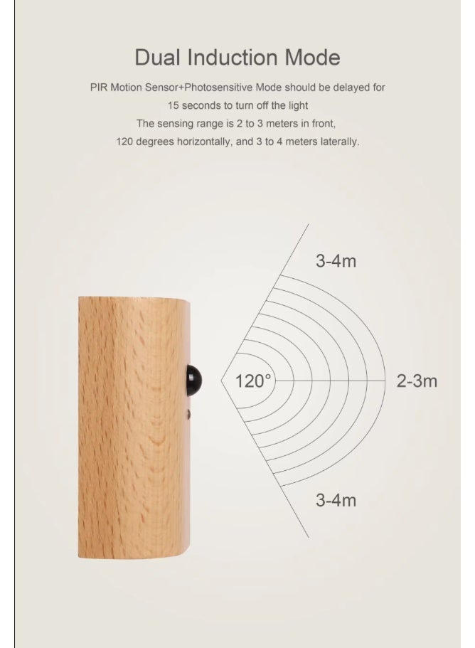 Sensor Wall Sconce Wooden LED Step Lights Wall Lamp, Motion Sensor Night Lights, Rechargeable Stair Lights for Hallway Indoor Lighting (Warm white light) - Image 3