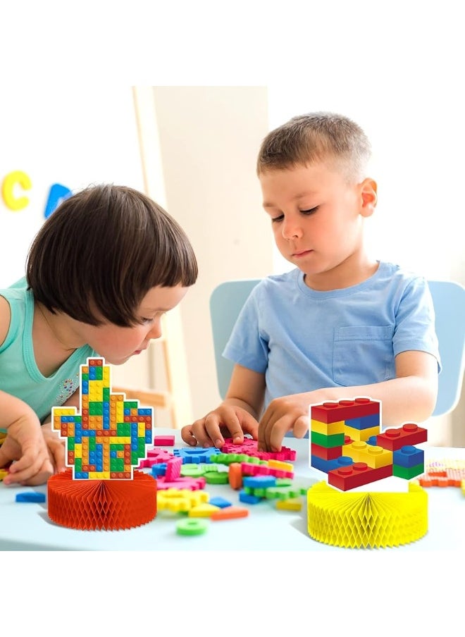 Chinco 9 Pieces Building Block Birthday Party Supplies Building Block Honeycomb Centerpieces Boy Girl Birthday Party Decorations Brick Themed Table Centerpiece Classic Cake Topper Table Decor  - Image 1
