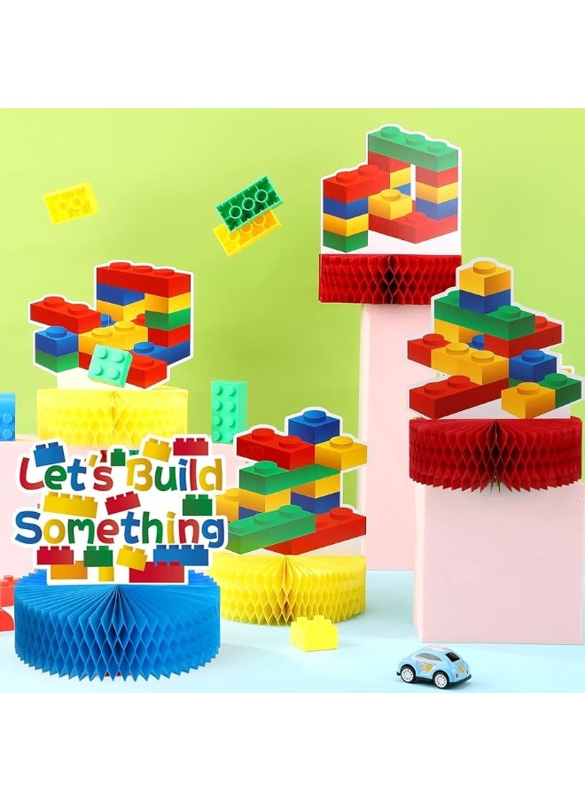 Chinco 9 Pieces Building Block Birthday Party Supplies Building Block Honeycomb Centerpieces Boy Girl Birthday Party Decorations Brick Themed Table Centerpiece Classic Cake Topper Table Decor  - Image 4