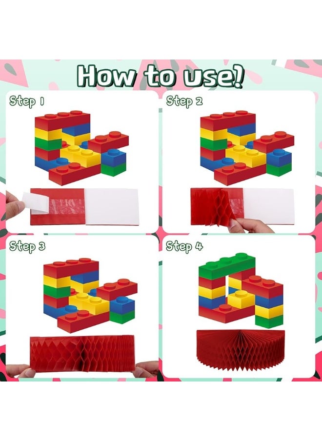 Chinco 9 Pieces Building Block Birthday Party Supplies Building Block Honeycomb Centerpieces Boy Girl Birthday Party Decorations Brick Themed Table Centerpiece Classic Cake Topper Table Decor  - Image 3