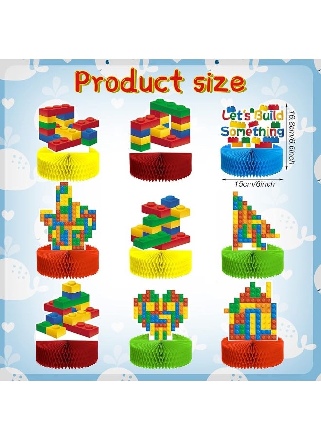 Chinco 9 Pieces Building Block Birthday Party Supplies Building Block Honeycomb Centerpieces Boy Girl Birthday Party Decorations Brick Themed Table Centerpiece Classic Cake Topper Table Decor  - Image 2