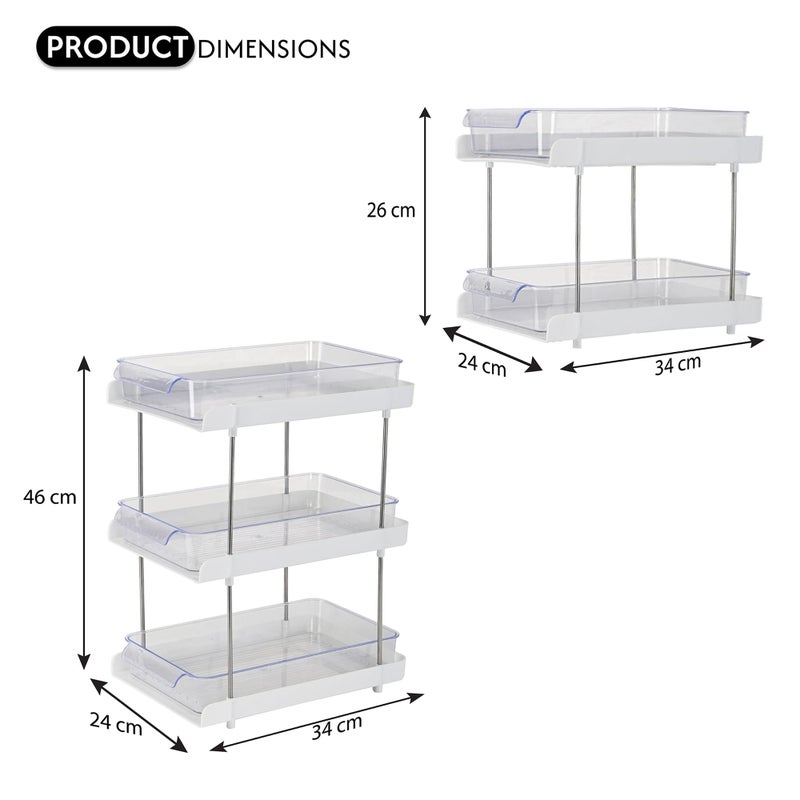 Kuber Industries Kuber Industries 2 Pcs Clear Sliding 2 & 3-Tier Makeup Drawer Storage Organizer BoxStand | Cosmetic Storage Box for Women | Dressing Table Organiser for Jewellry, Skincare & Perfume | White  - Image 3