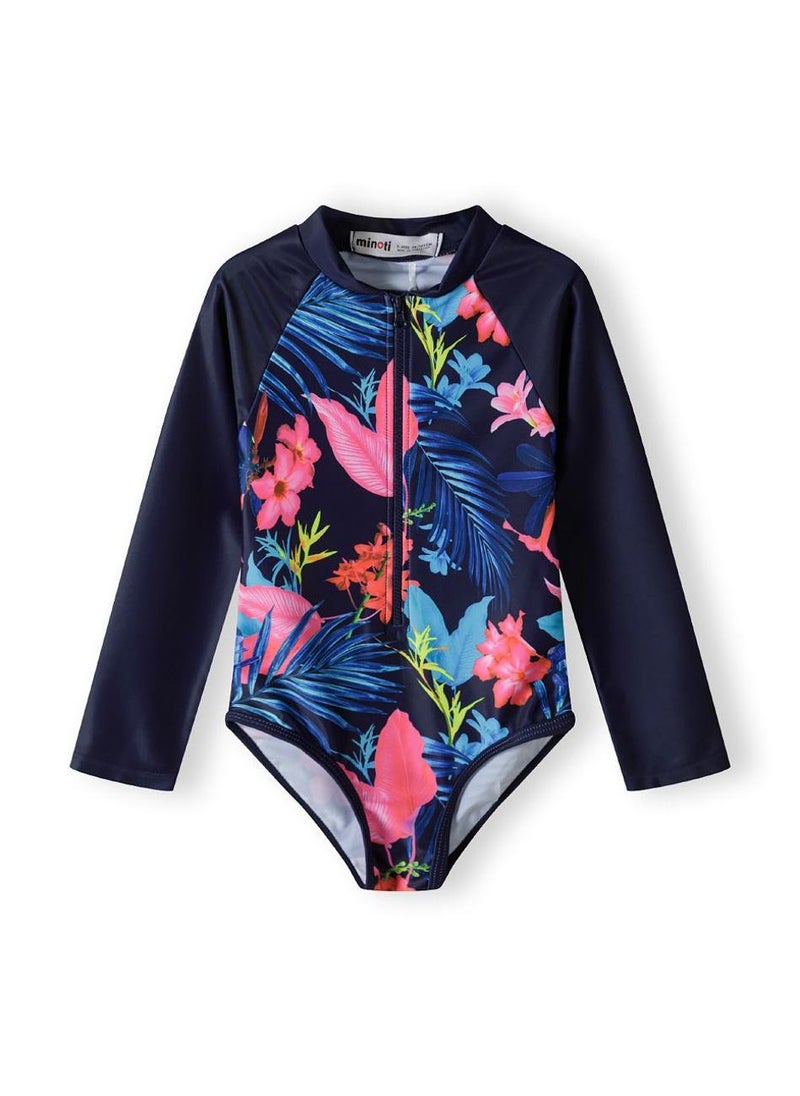 MINOTI Girls' Long Sleeve Tropical Swimsuit – Zip Front UV Protection  - Image 4