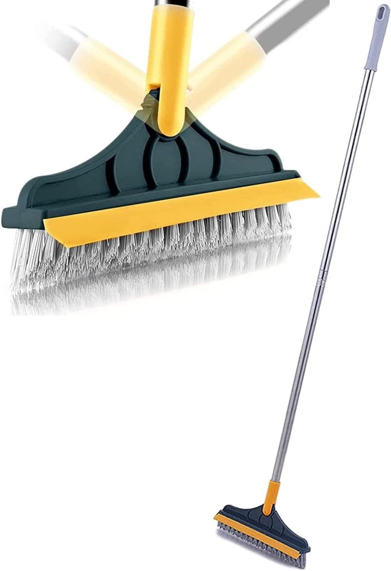 Kunya® 2 in 1 Floor Scrub Brush with Squeegee, Floor Brush Scrubber with Long Handle, Premium Rotating Bathroom Kitchen Crevice Cleaning Brush, 120 Degree Triangular Rotating Brush Head - Image 4