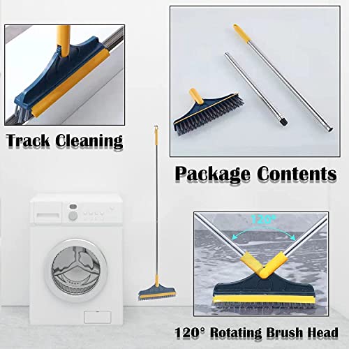 Kunya® 2 in 1 Floor Scrub Brush with Squeegee, Floor Brush Scrubber with Long Handle, Premium Rotating Bathroom Kitchen Crevice Cleaning Brush, 120 Degree Triangular Rotating Brush Head - Image 3