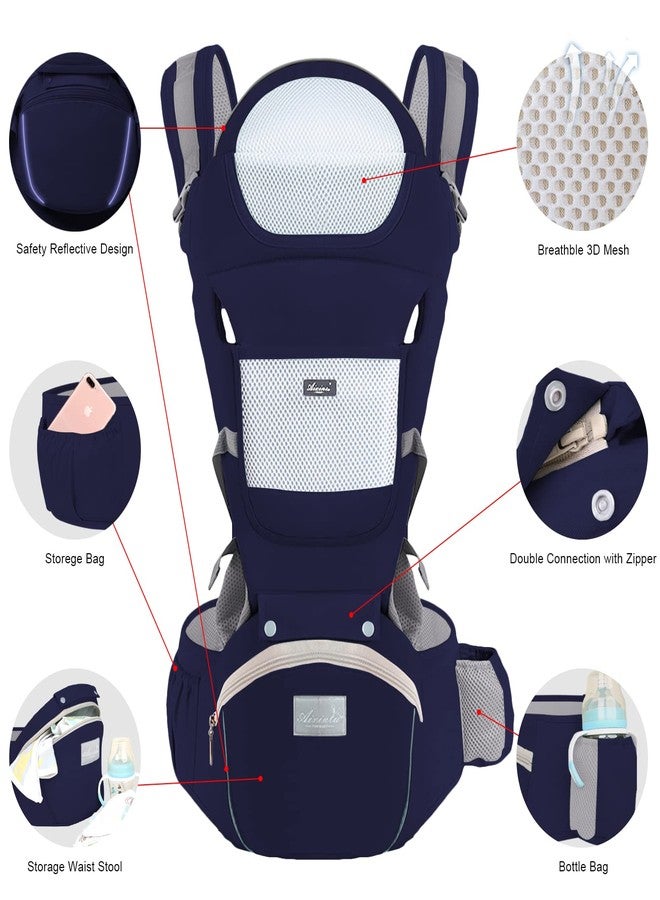 Ocanoiy Baby Carrier Newborn to Toddler Baby Wrap Carrier with Hip Seat Kangaroo Carrier Toddler Infant Baby Holder for Men Women Dad Mom (Dark Blue) - Image 2