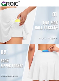 GROIC Pleated Tennis Skirt for Women with Pockets Shorts High Waisted Golf Skirts,Shorts Skirts for Women Layered Skirts,Workout Running Sports Athletic Skort  - Image 3