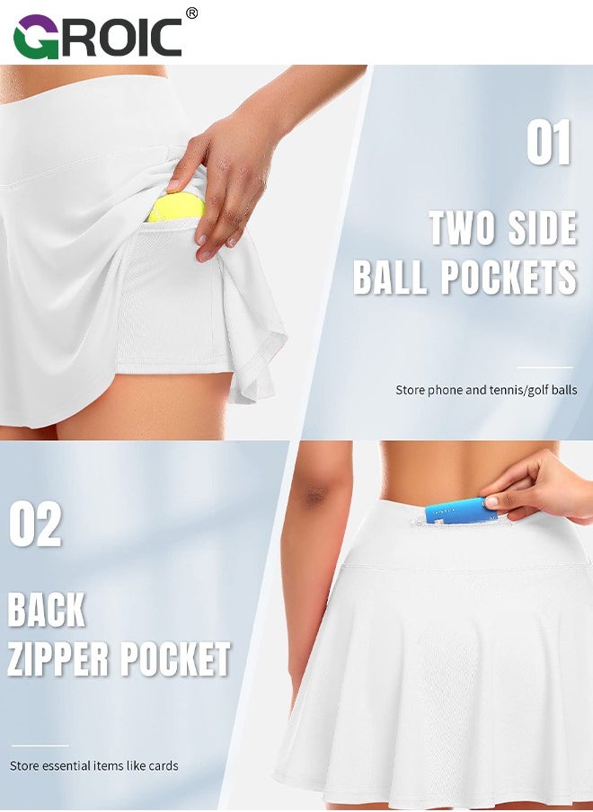 GROIC Pleated Tennis Skirt for Women with Pockets Shorts High Waisted Golf Skirts,Shorts Skirts for Women Layered Skirts,Workout Running Sports Athletic Skort  - Image 3