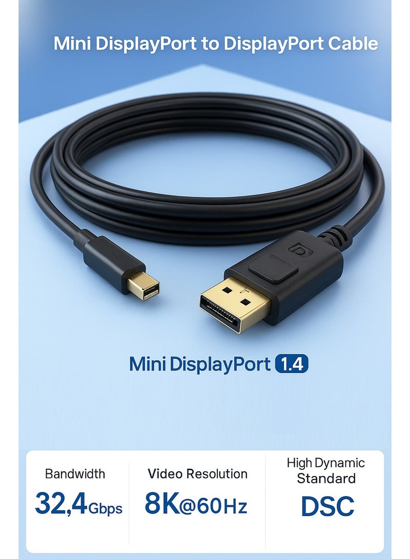 FUJISHKA DisplayPort to Mini DisplayPort Cable – 1.8M, Black, Supports 4K Resolution - Image 2