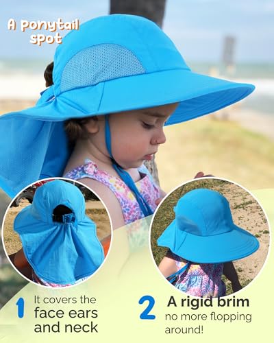 Camptrace Toddler Kids Sun Hats with Neck Flap UPF 50+ UV Protection Wide Rigid Brim Boys Girls Beach Swim Sunhat - Image 5