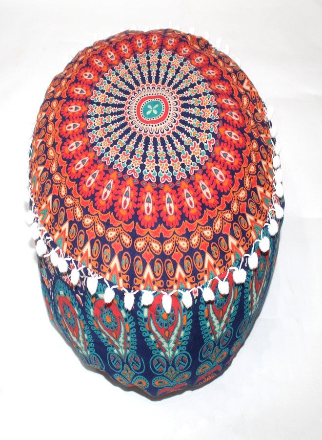 CRAFT KALA Large Hippie Mandala Meditation Floor Ottoman Pillow Cushion Pouf Cover Square Poufs Bohemian Circle Floor Cushion Case Outdoor Fireplace Yoga Living Room Decor Cover Orange, 16" Round - Image 5