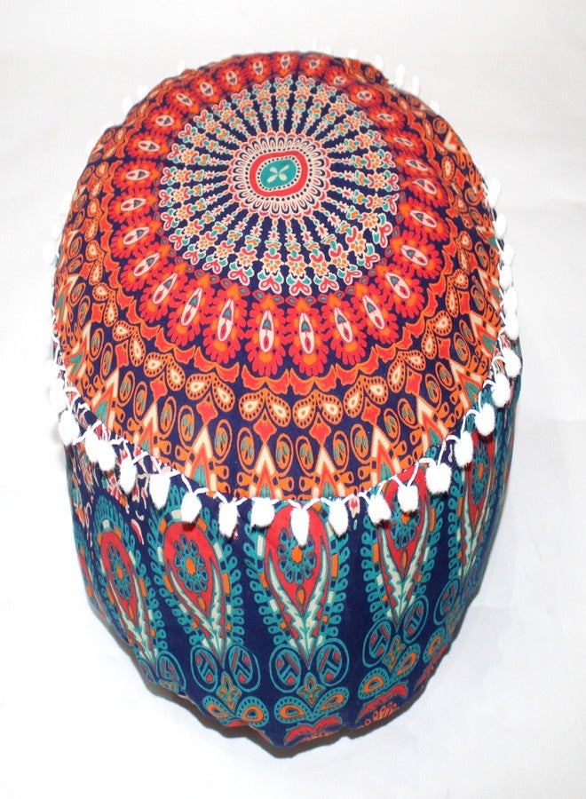 CRAFT KALA Large Hippie Mandala Meditation Floor Ottoman Pillow Cushion Pouf Cover Square Poufs Bohemian Circle Floor Cushion Case Outdoor Fireplace Yoga Living Room Decor Cover Orange, 16" Round - Image 1