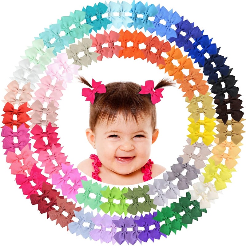 ALinmo Hair Clips for Girls 100PCS - 2" Fully Lined Tiny Bows, Alligator Clips for Infants and Toddlers in Pairs - Image 1