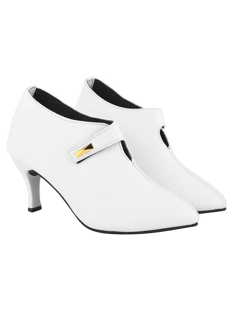 شوتوبيا Shoetopia Women's  Pointed Toe Heeled Bellies – Elegant Slip-On Pumps with Strap Detail | Office Shoes