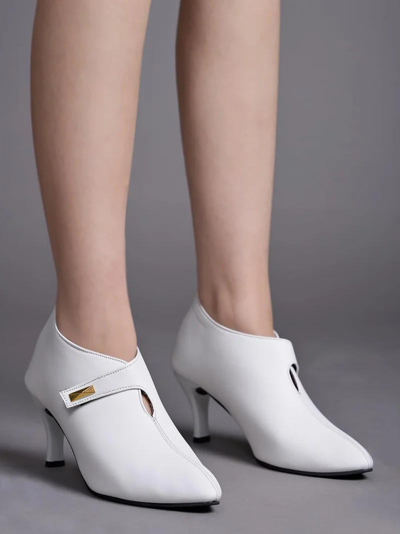 شوتوبيا Shoetopia Women's  Pointed Toe Heeled Bellies – Elegant Slip-On Pumps with Strap Detail | Office Shoes