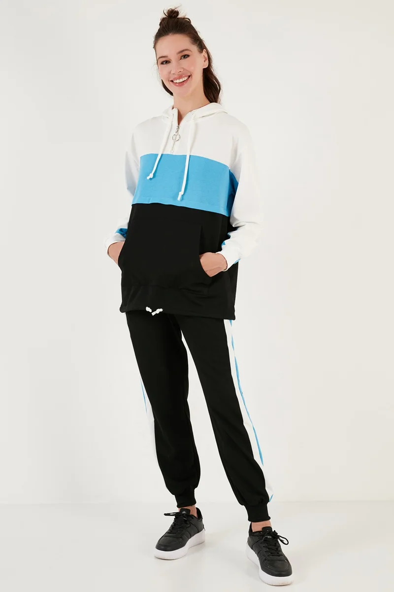 Lela Color Block Hooded Sports Suit with Pockets Women's Set 5863835