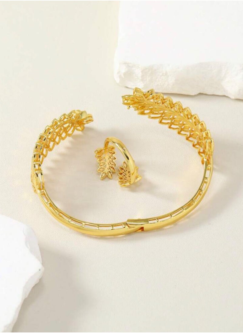 GOLDMAX - 18k Gold Plated Bracelet & One Size Ring Jewelry Set For Women - Image 1