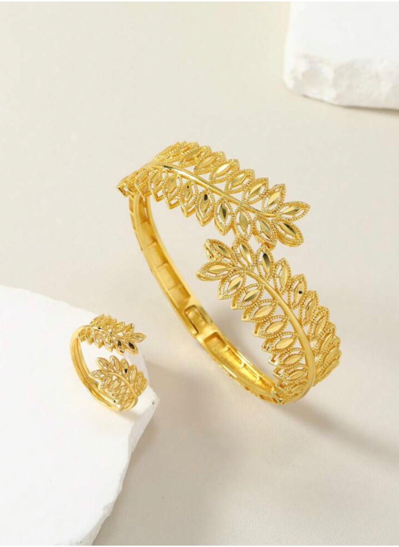 GOLDMAX - 18k Gold Plated Bracelet & One Size Ring Jewelry Set For Women - Image 1