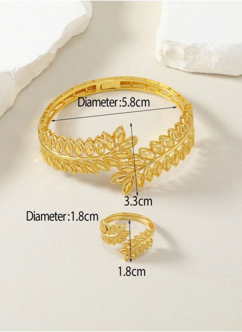 GOLDMAX - 18k Gold Plated Bracelet & One Size Ring Jewelry Set For Women - Image 1